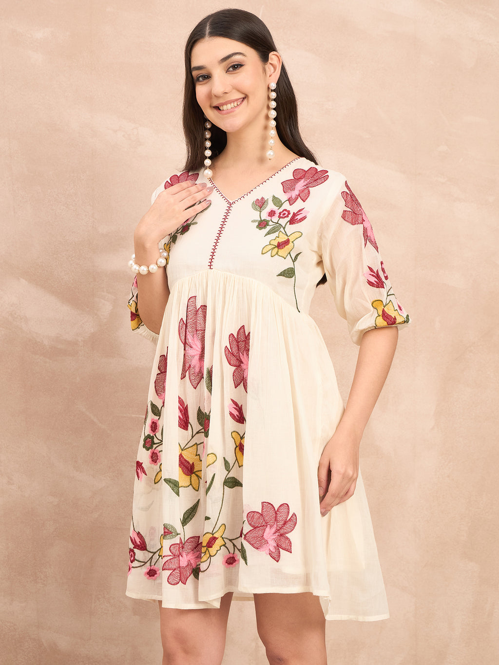 White Pure Cotton Emb Dress