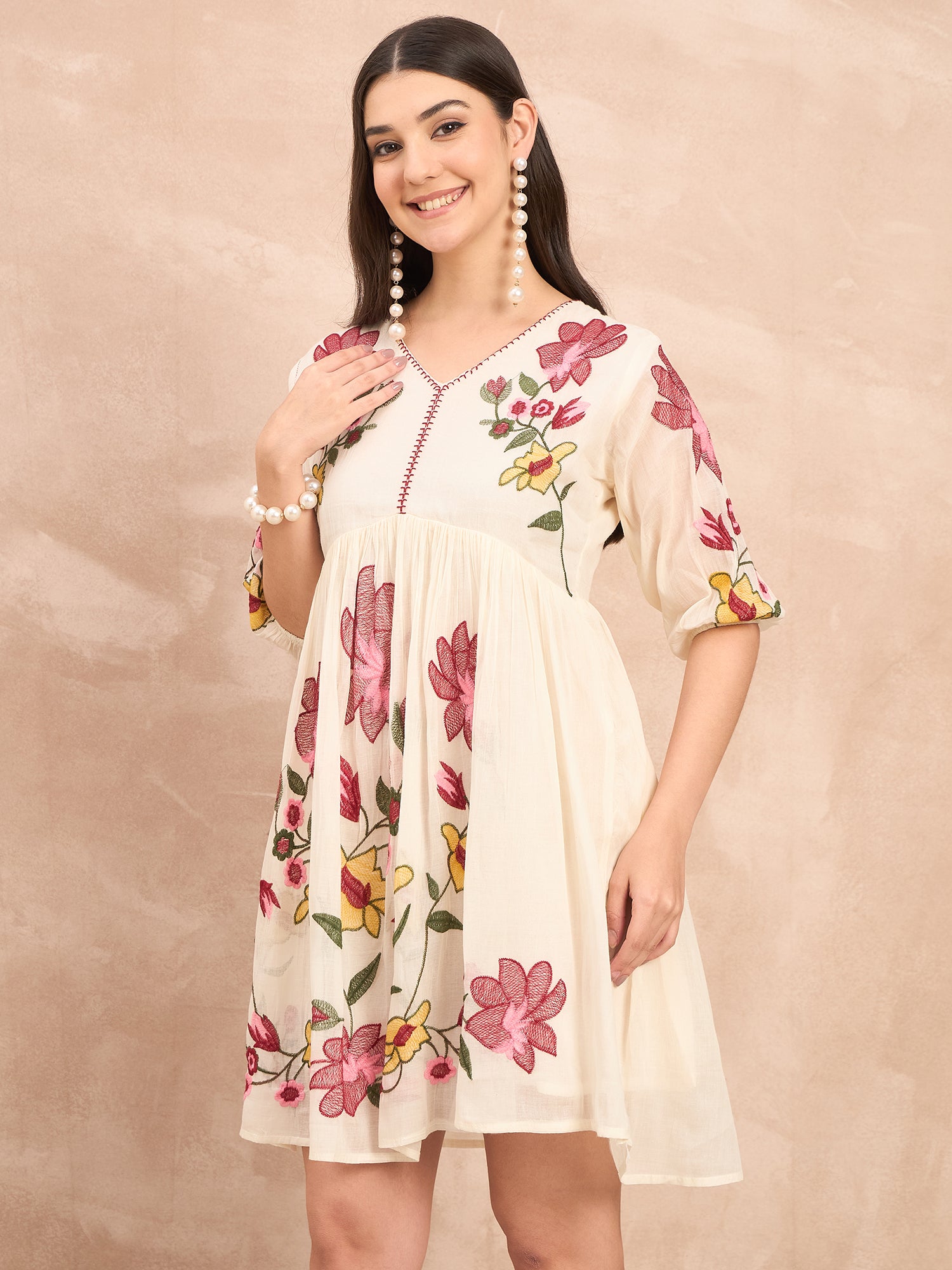 White Pure Cotton Emb Dress