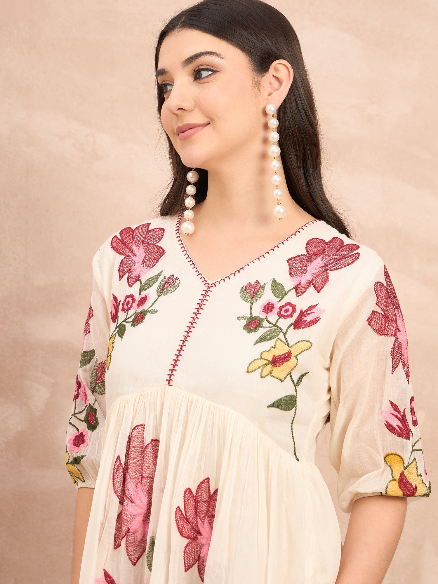 White Pure Cotton Emb Dress