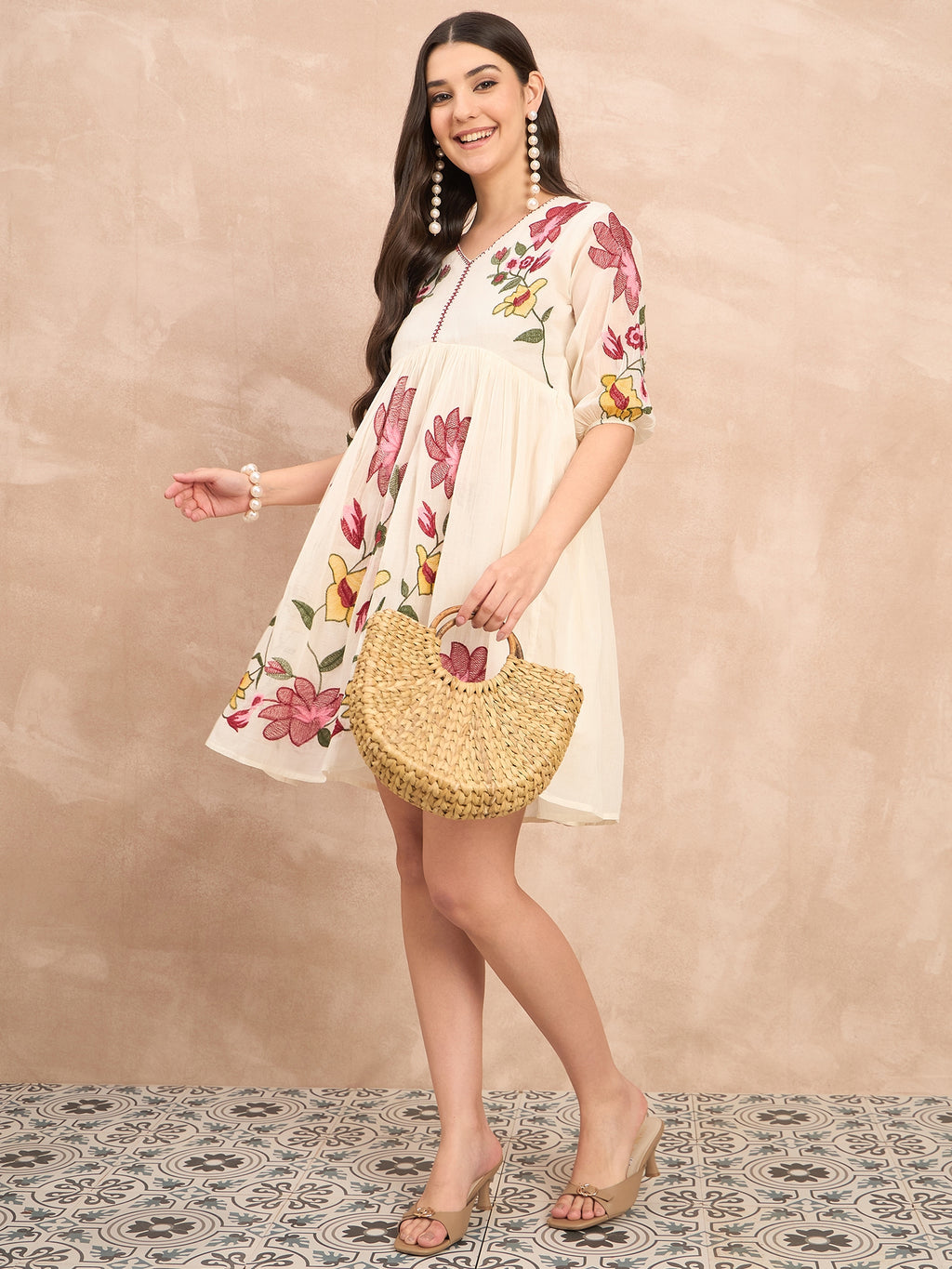 White Pure Cotton Emb Dress