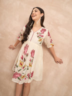 White Pure Cotton Emb Dress