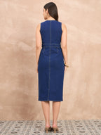 Denim Sleeveless Front Shirt Dress