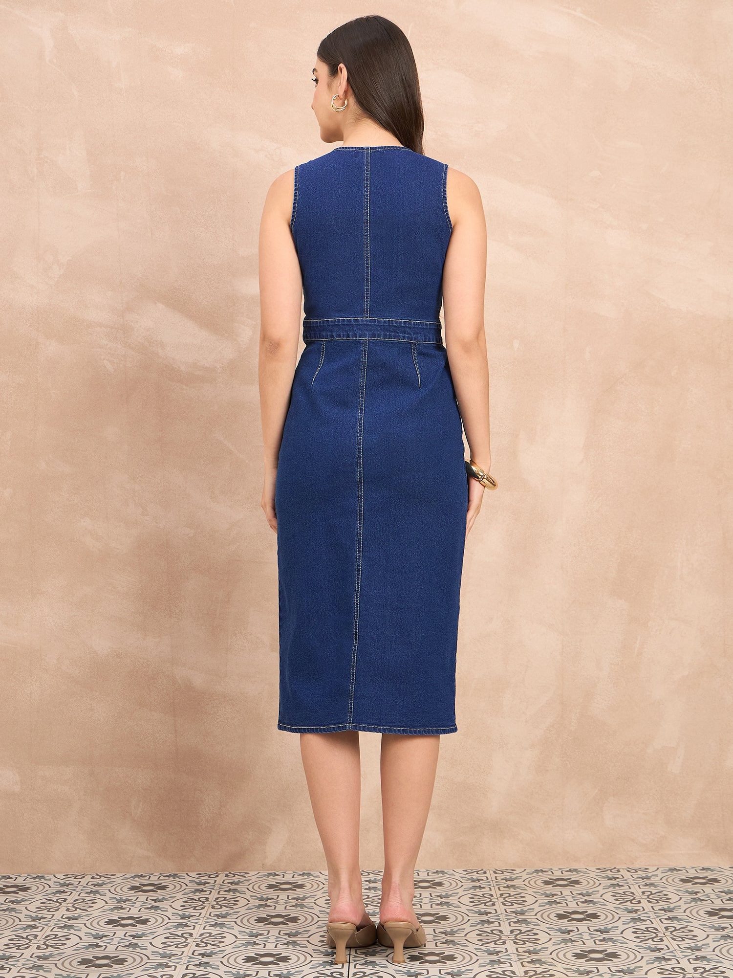 Denim Sleeveless Front Shirt Dress