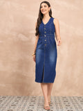 Denim Sleeveless Front Shirt Dress