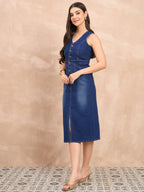 Denim Sleeveless Front Shirt Dress