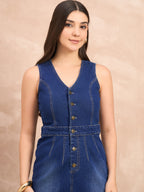 Denim Sleeveless Front Shirt Dress
