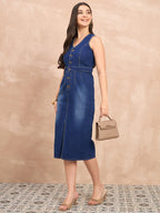 Denim Sleeveless Front Shirt Dress