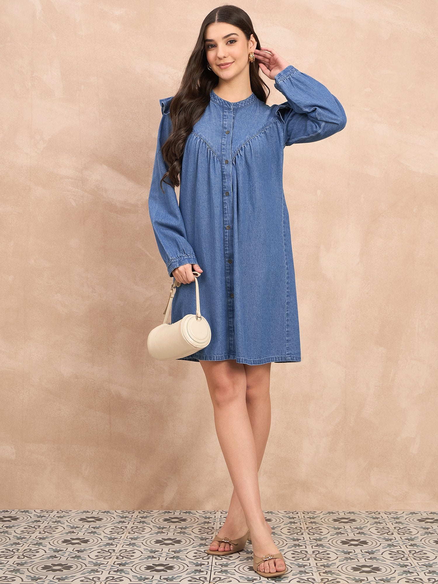 Denim light wash short dress