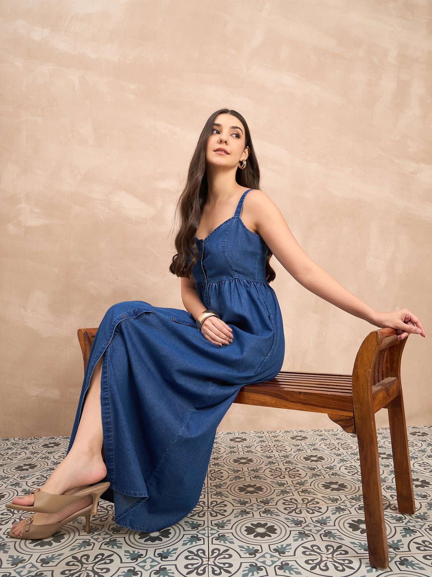 Denim Medium Wash Maxi Dress