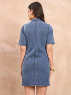 Denim Dark Wash Zip Detail Dress