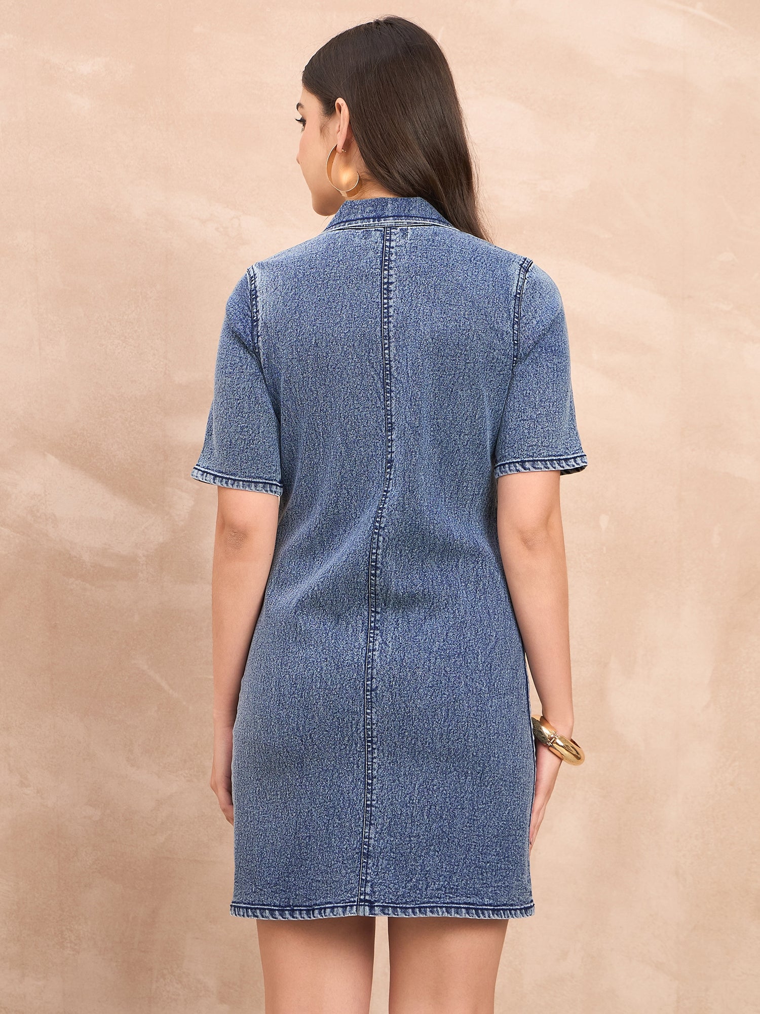 Denim Dark Wash Zip Detail Dress