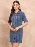 Denim Dark Wash Zip Detail Dress