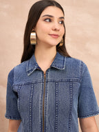 Denim Dark Wash Zip Detail Dress