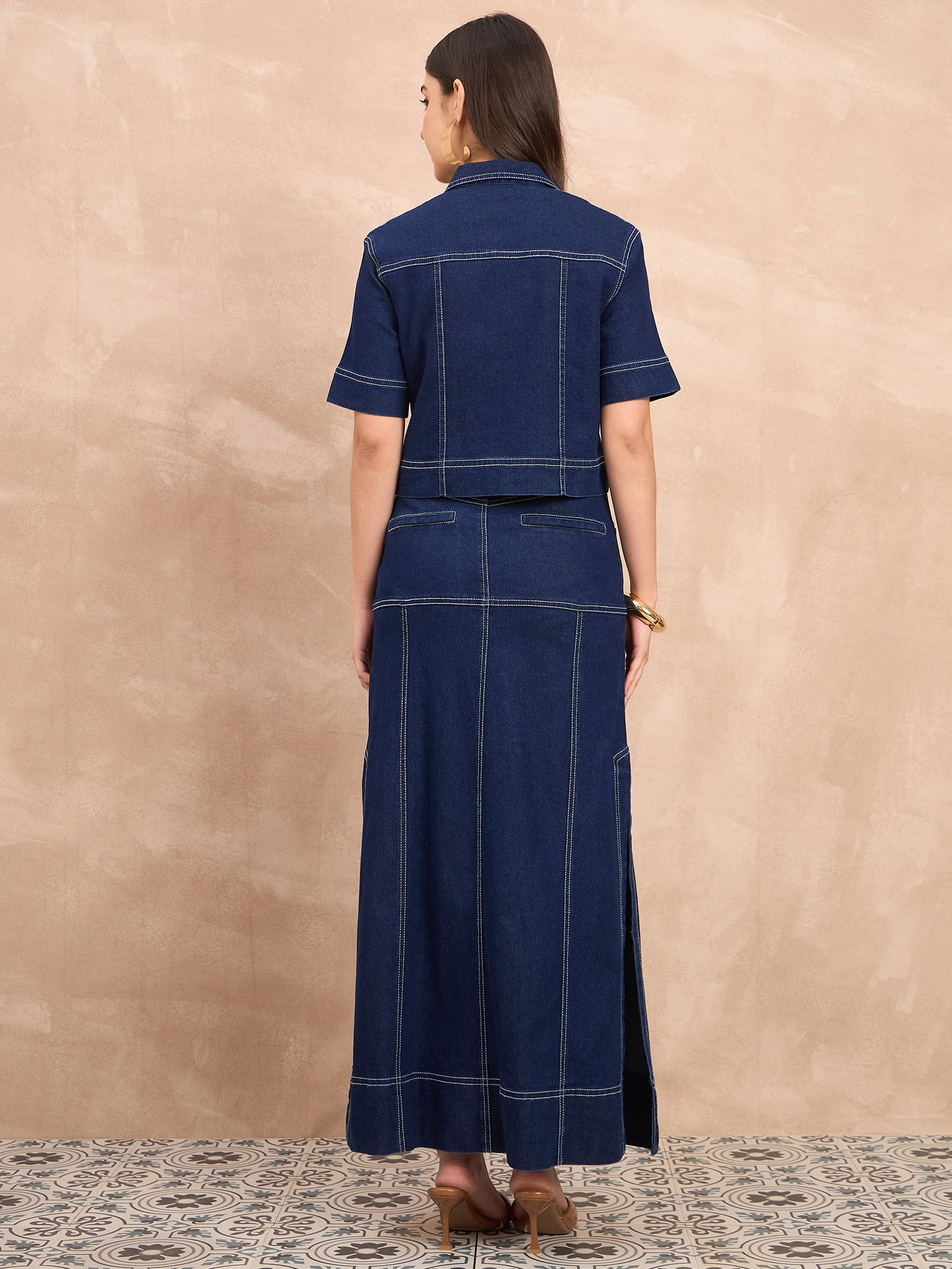 Denim Crop Shirt & Skirt Set