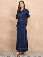 Denim Crop Shirt & Skirt Set