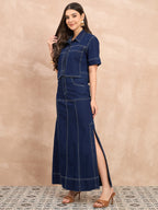 Denim Crop Shirt & Skirt Set