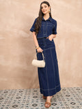 Denim Crop Shirt & Skirt Set
