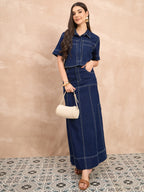Denim Crop Shirt & Skirt Set