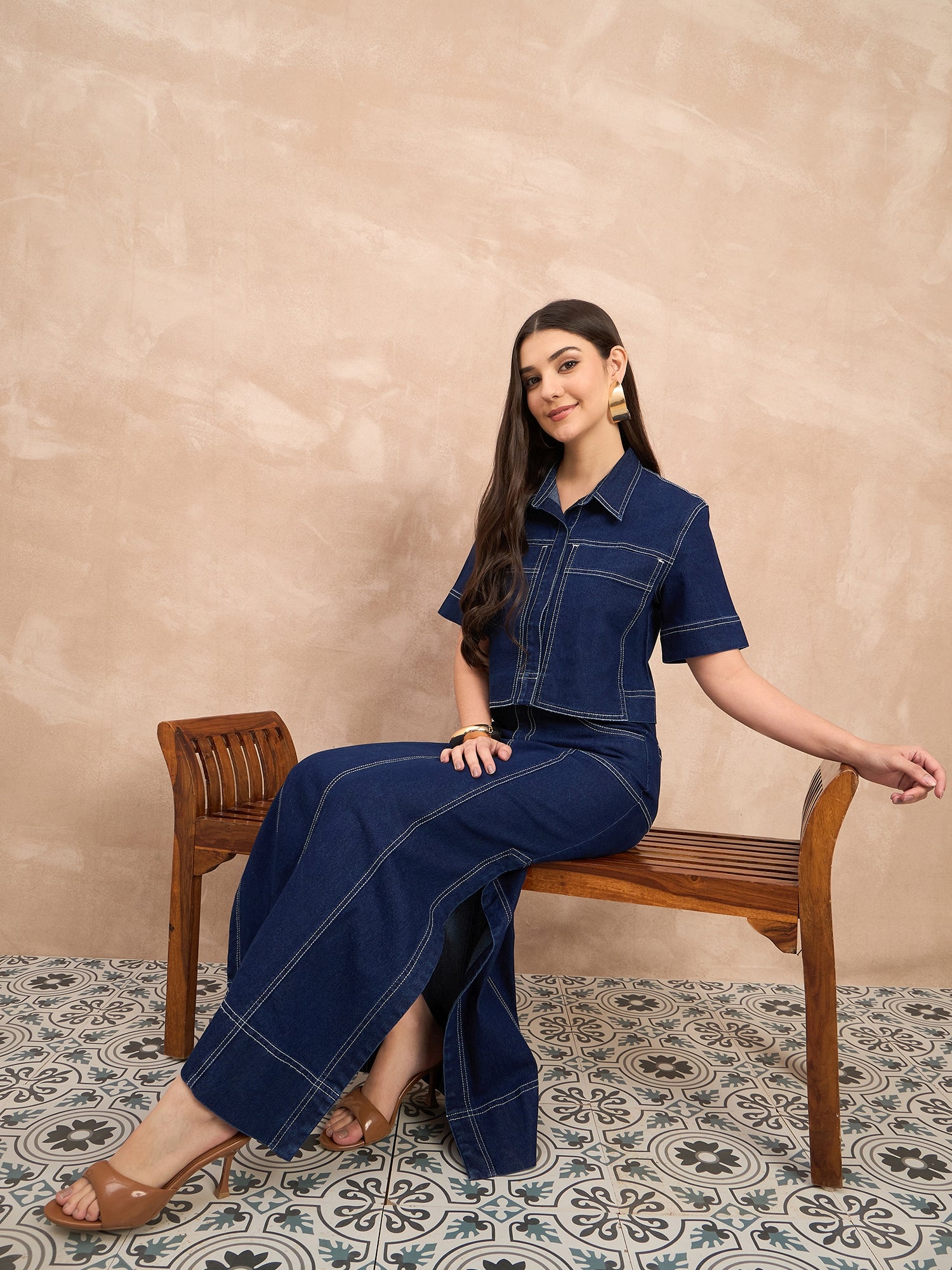 Denim Crop Shirt & Skirt Set