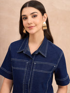 Denim Crop Shirt & Skirt Set