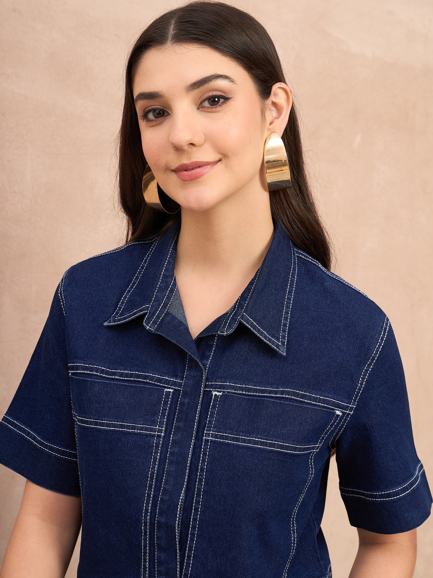 Denim Crop Shirt & Skirt Set
