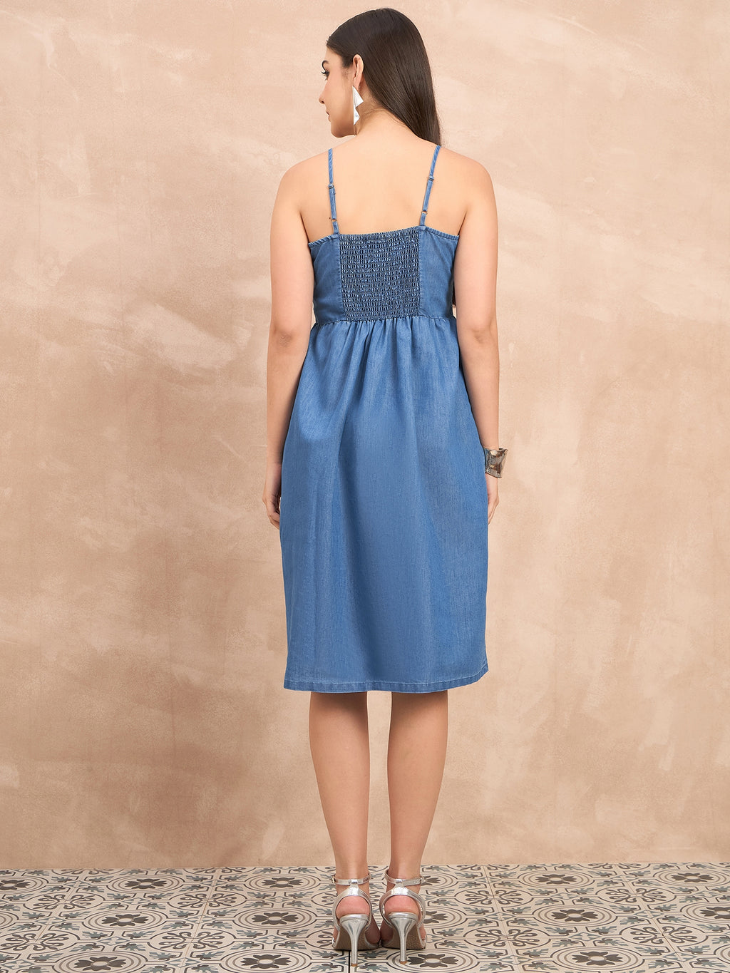 Denim Light Wash  Pocket Detail Strappy Dress