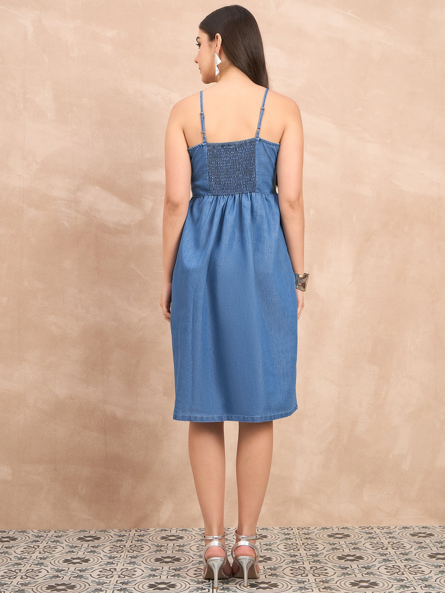 Denim Light Wash  Pocket Detail Strappy Dress