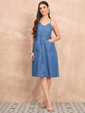 Denim Light Wash  Pocket Detail Strappy Dress