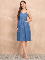 Denim Light Wash  Pocket Detail Strappy Dress