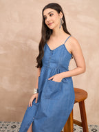 Denim Light Wash  Pocket Detail Strappy Dress