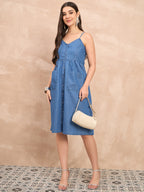 Denim Light Wash  Pocket Detail Strappy Dress