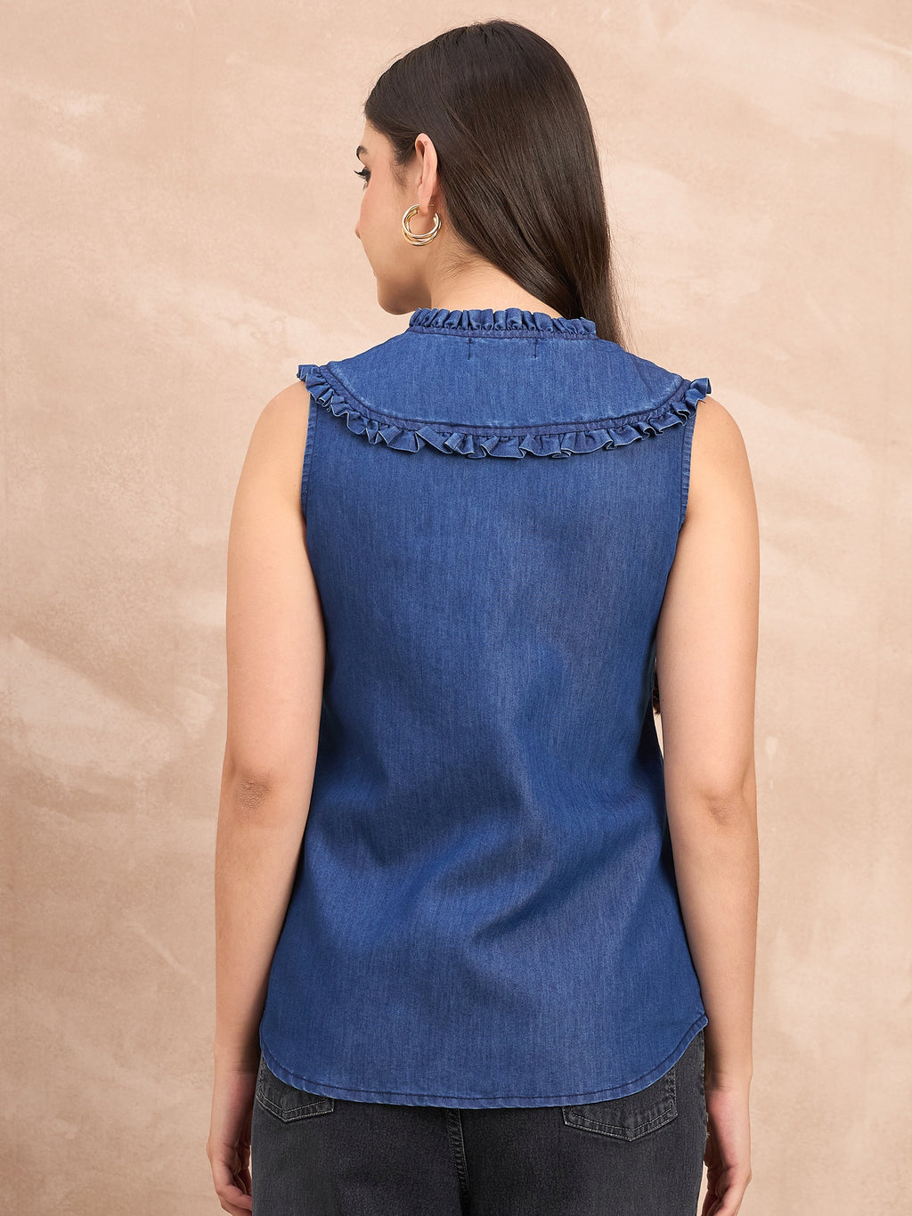 Denim Frill Detail Sleeveless Top