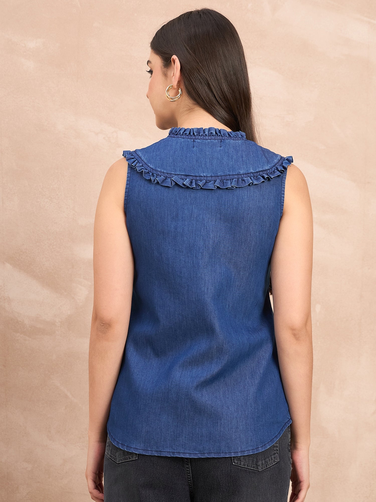 Denim Frill Detail Sleeveless Top