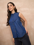 Denim Frill Detail Sleeveless Top