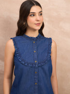 Denim Frill Detail Sleeveless Top