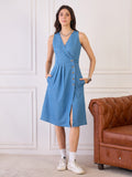 Denim Wrap Button Detail Dress