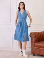 Denim Wrap Button Detail Dress