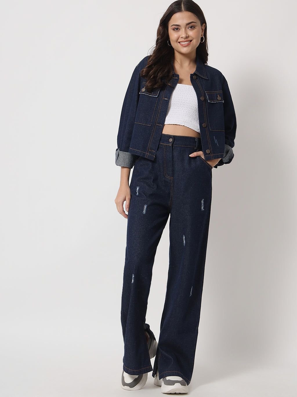 Blue Distressed Denim Jeans with Jacket Combo