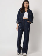 Blue Distressed Denim Jeans with Jacket Combo