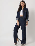 Blue Distressed Denim Jeans with Jacket Combo