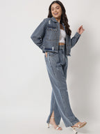 Blue Distressed Denim Jeans with Jacket Combo