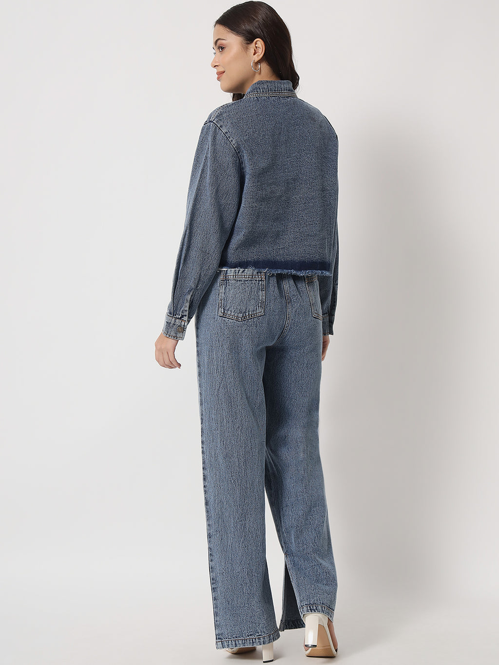Blue Distressed Denim Jeans with Jacket Combo