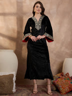 Black V Neck Luxury Abaya Dress