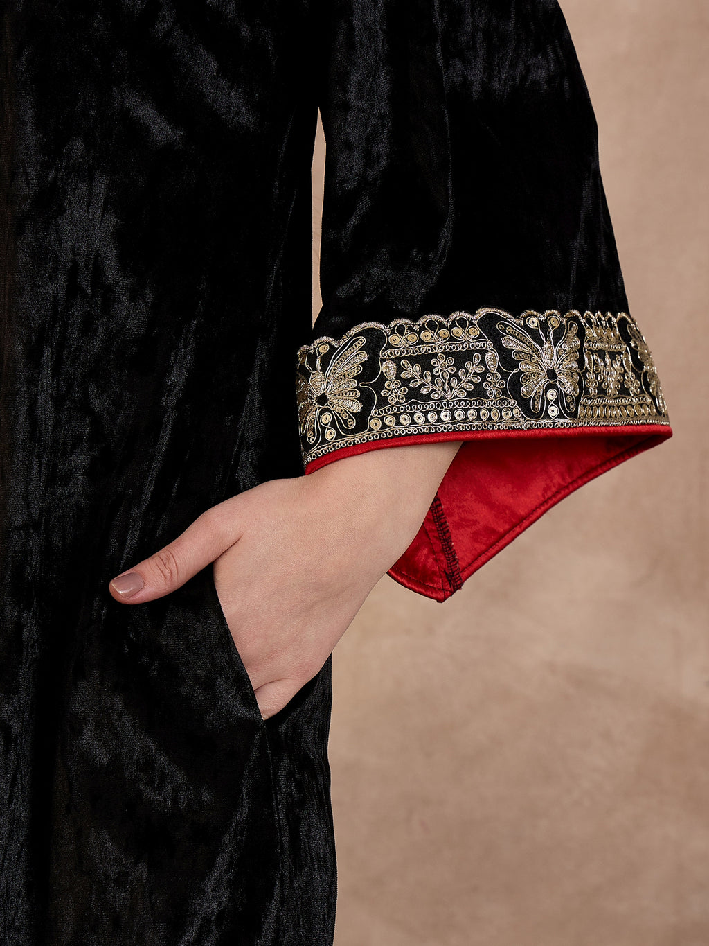 Black V Neck Luxury Abaya Dress
