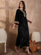 Black V Neck Luxury Abaya Dress