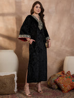 Black V Neck Luxury Abaya Dress