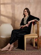 Black V Neck Luxury Abaya Dress