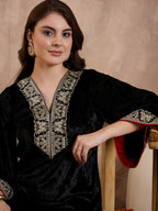 Black V Neck Luxury Abaya Dress