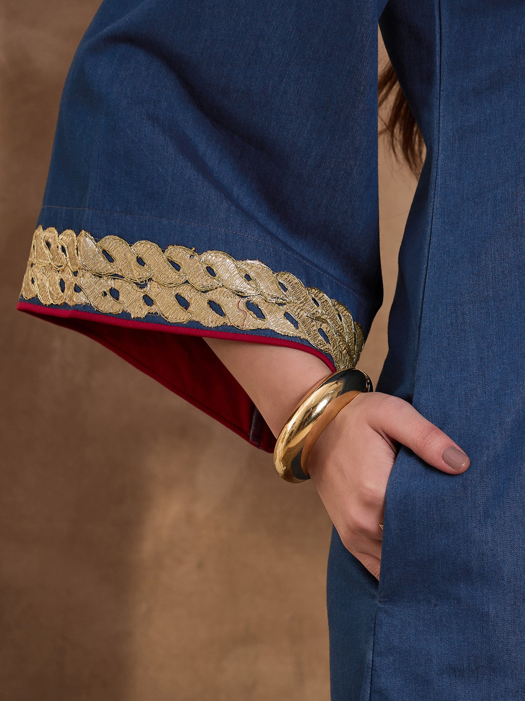 Denim V Nack Laxury Abaya Dress