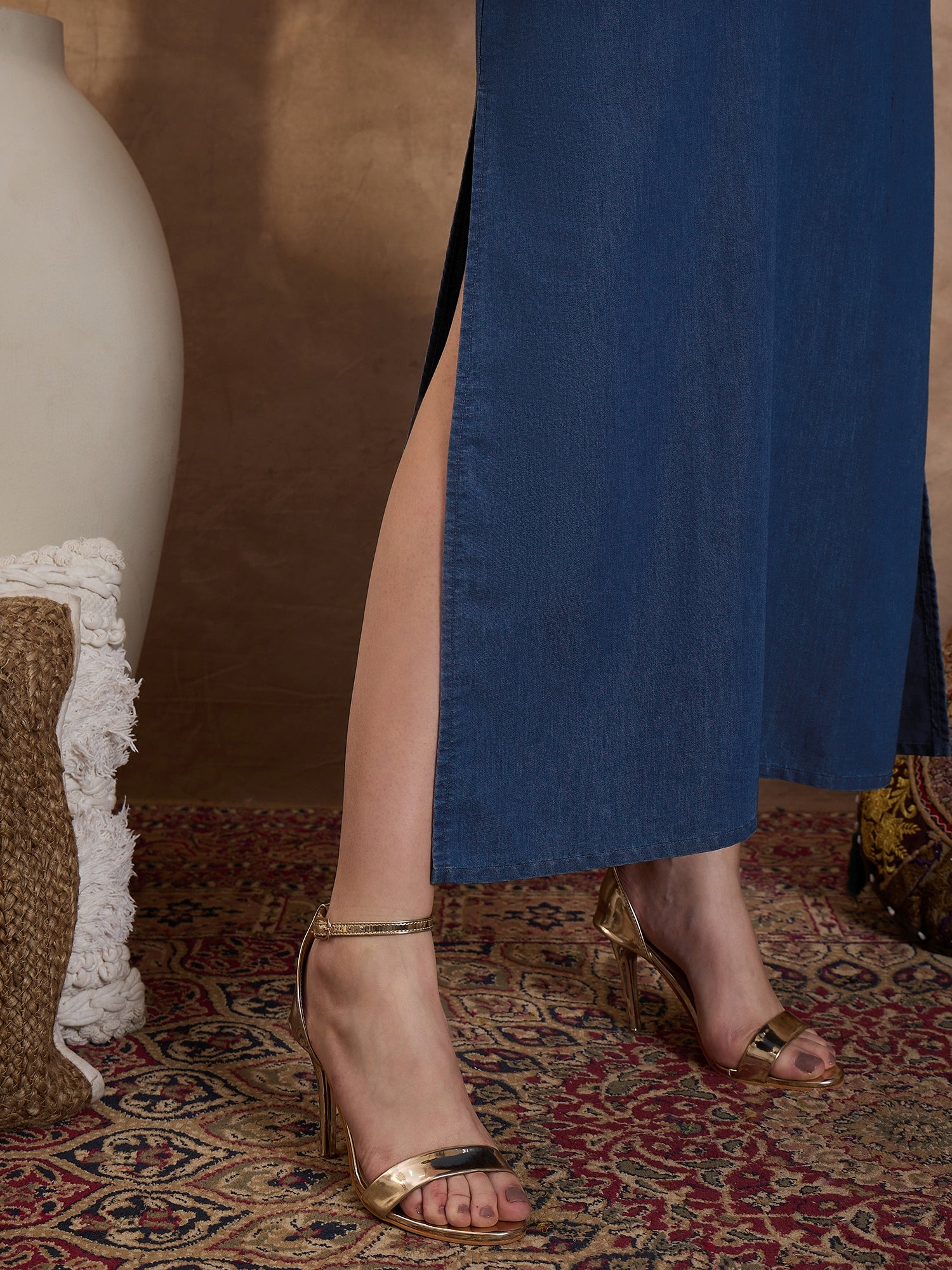 Denim V Nack Laxury Abaya Dress